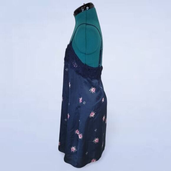 Abercrombie and Fitch Blue Floral Satin Lace V-Neck Slip Dress - Size Small - Picture 3 of 11